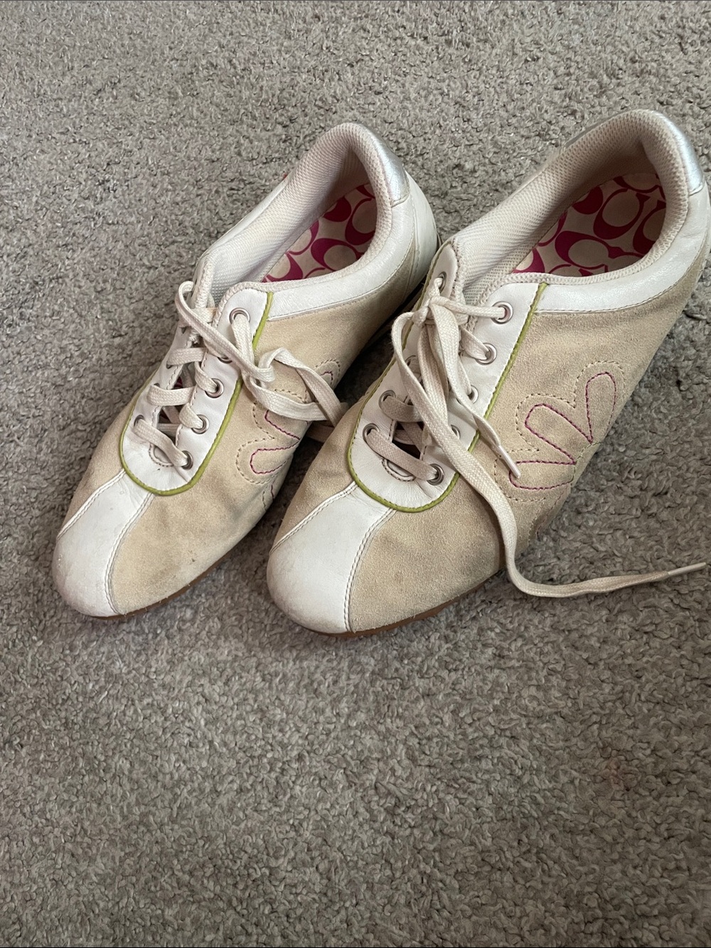 Coach Cream and Pink Suede Lace-Up Sneakers